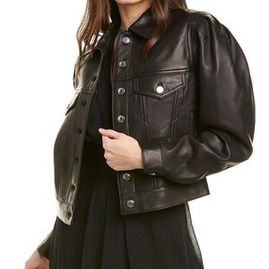 ISO Iro Aressa Black Leather Jacket Puff shoulder Sleeve button up in search of